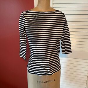 LOFT | black & white stripe boat neck 3/4 sleeve XSP